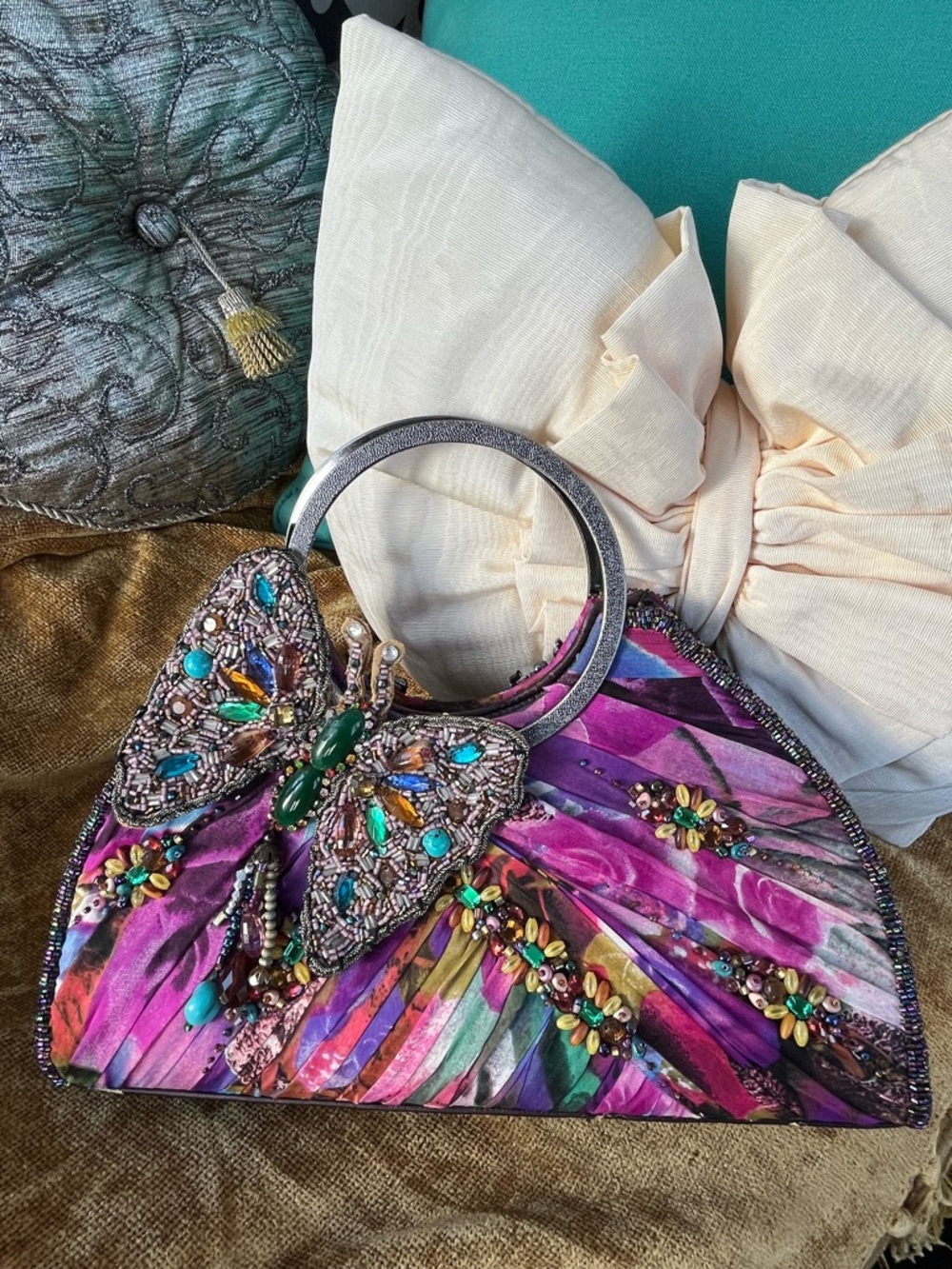 Mary Frances Multicolor Beaded Butterfly Handbag Purse